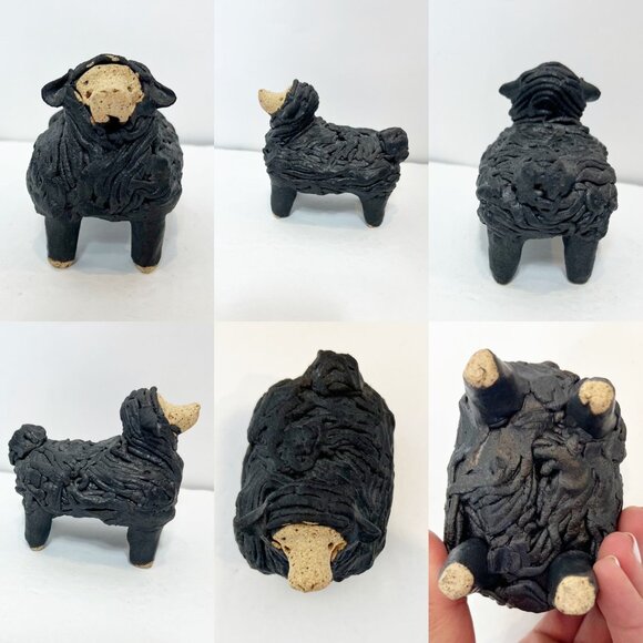 Set Of 4 Whimsical Terracotta Sheep Sculptures Studio Made Glazed Figurines - Picture 4 of 6